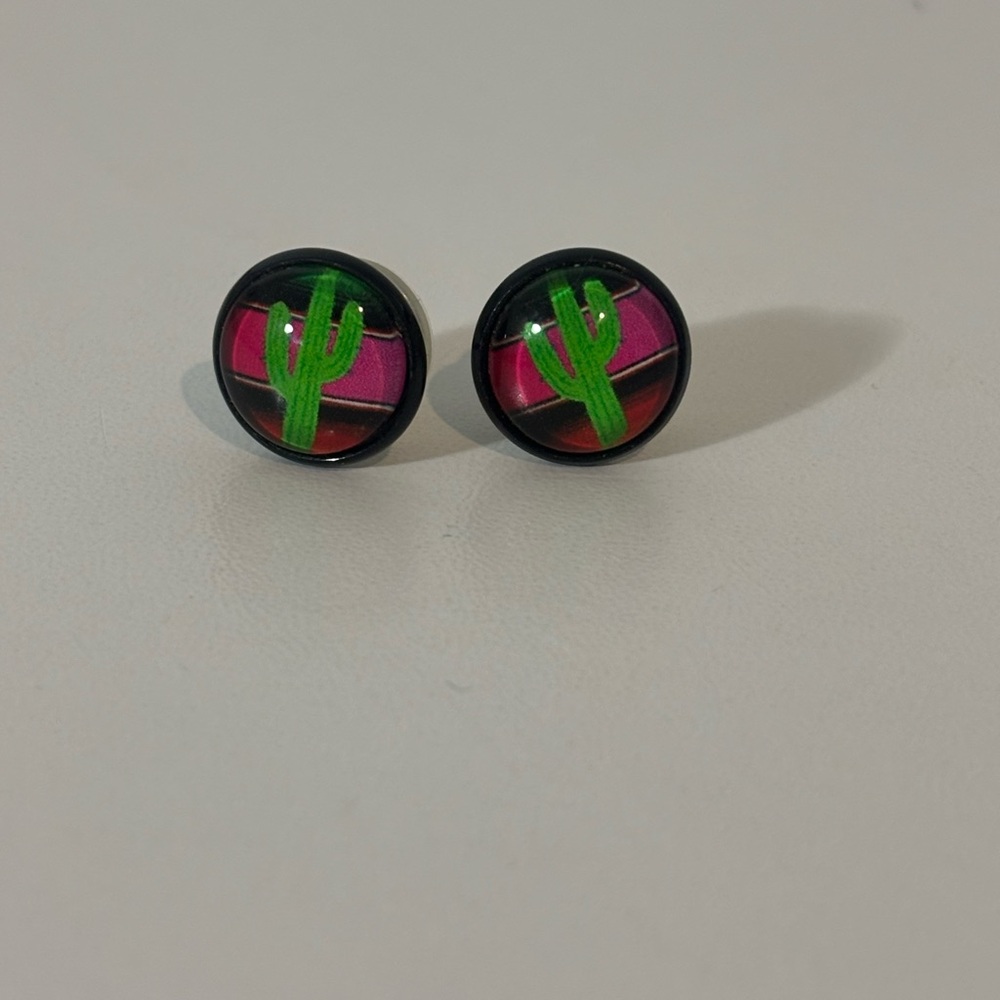 Cactus Round Serape Western Stud Earrings Casual